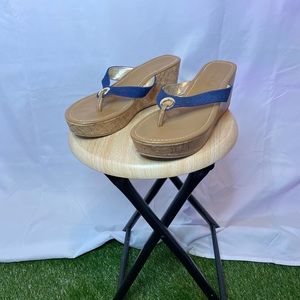 Denim heeled flip flops from AE